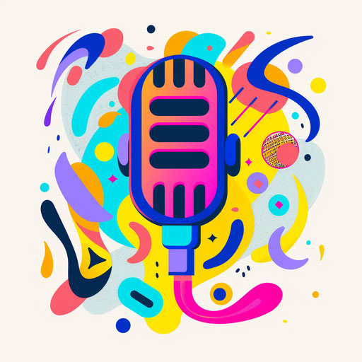Playful podcast logo with bright colors and fun shapes