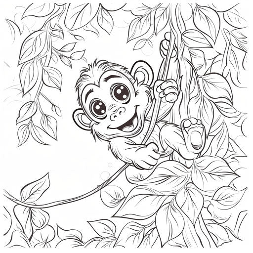 Playful monkey sliding down a vine with a joyful expression