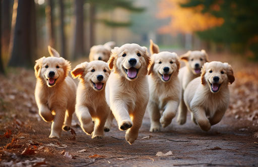 Golden retriever puppies, graceful movements style, magewave, chance 17:11