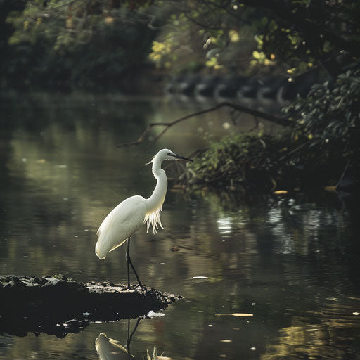 Heron by a peaceful pond, Paul Souders style