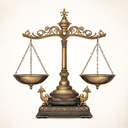 Illustration of scale in the style of Chiaroscuro Art, on white background