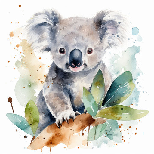 Koala clip art in the style of Oil painting, on a white background