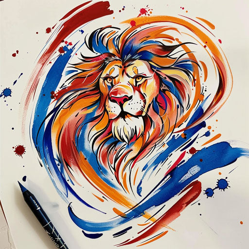Expressionist tattoo sketch of a hakuna matata symbol with dynamic brush strokes and vivid colors