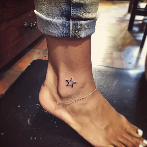 Ankle tattoos in the style of Ami James with a minimalist star