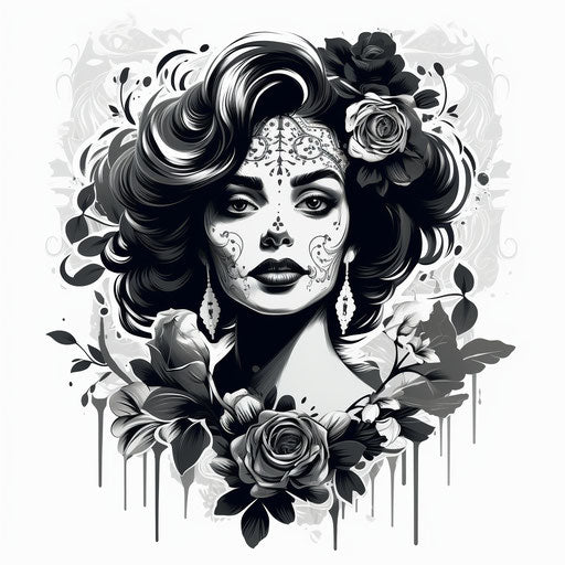 The girl of the day tattoo, traditional art vector art in skeletal style