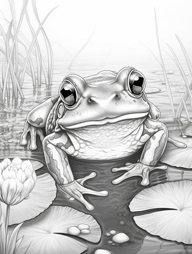 Frog sitting in the pond - Coloring page