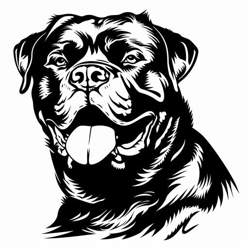 Bold flat artistic sketch for a fierce Rottweiler dog tattoo