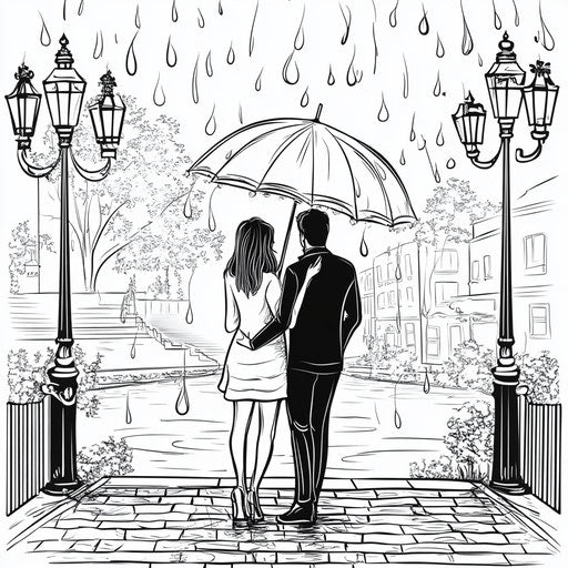 Rainy day with romantic elements, Megan Hess style