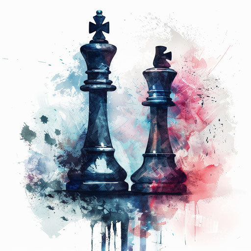 Romantic flat tattoo sketch of a king and queen of chess