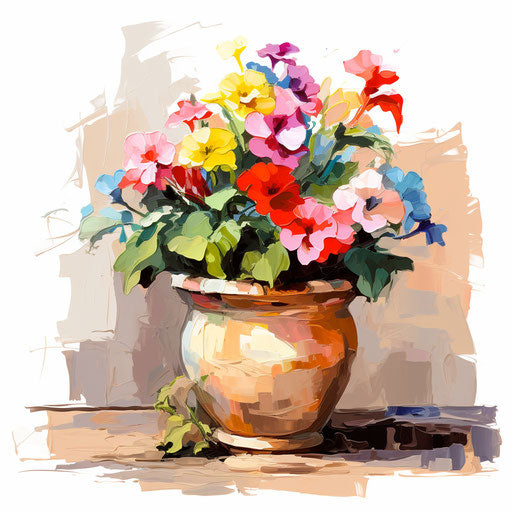 Flower pot clipart in the style of Impressionistic Art, on a white background