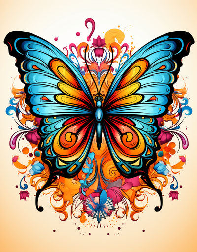 Butterfly tattoo design, American style, colorful Moebius