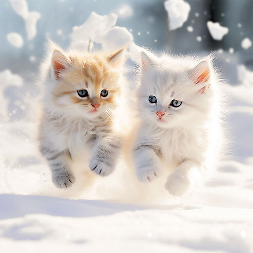 White kitten playing in the snow