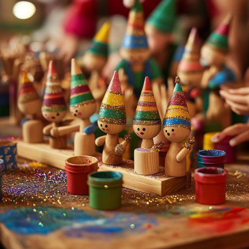 Wooden toy workshop, joyful precision of the elves