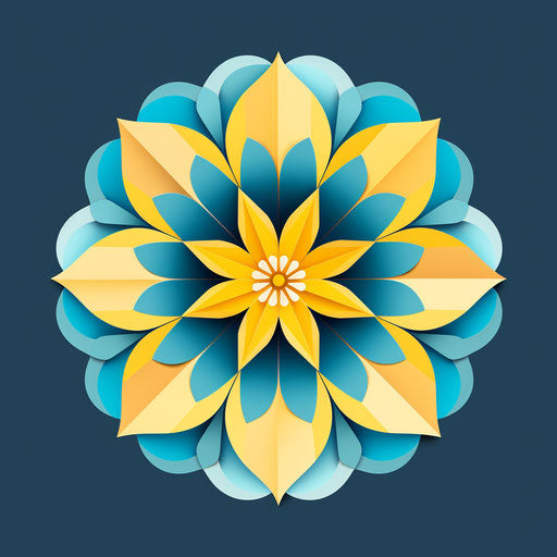 Yellow flower with simple and symmetrical design, light cyan style