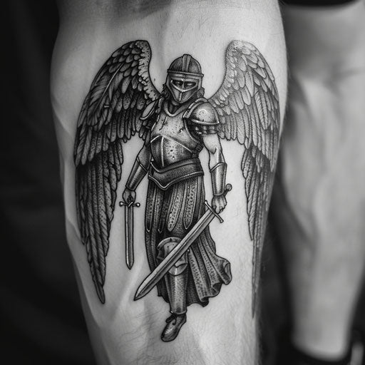 Warrior guardian angel tattoo symbolizing strength and protection