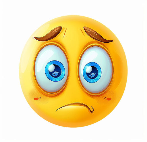 Sad emoji, yellow with blue eyes, transparent background 28:27