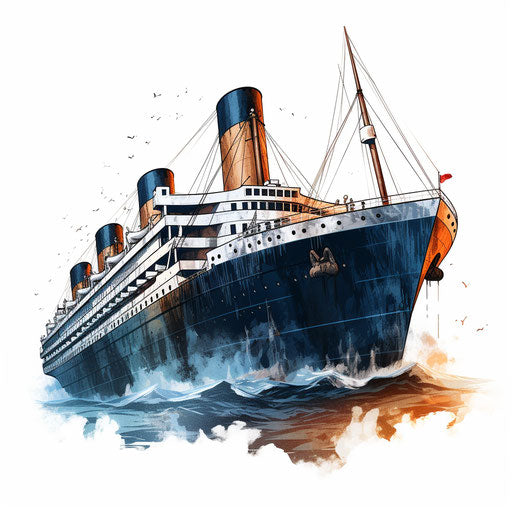 Titanic clipart in the style of Chiaroscuro Art, on a white background