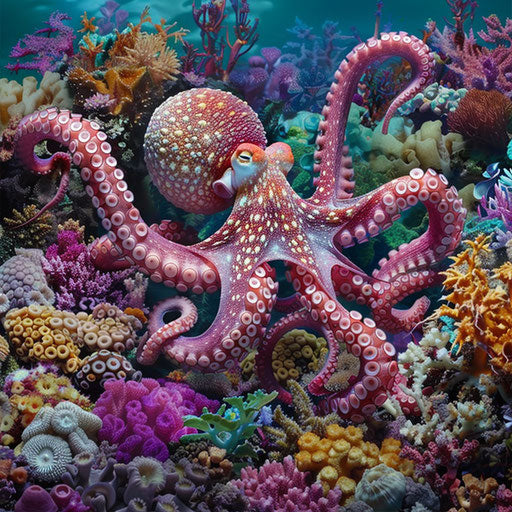 Octopus blending among coral reefs