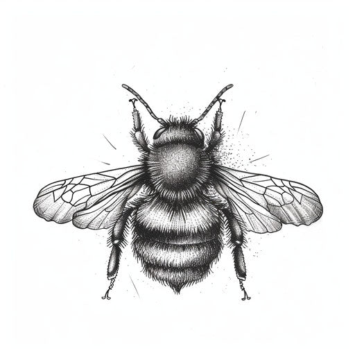 Intricate black and white bumble bee tattoo sketch