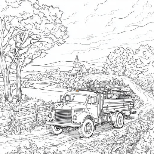 Fire truck in a tranquil countryside