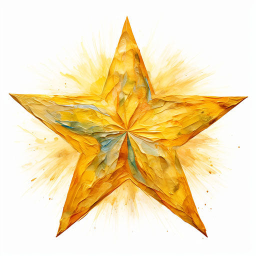 Yellow star in Impressionistic Art style, on white background