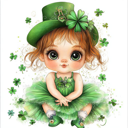 St. Patrick's Day baby girl with big eyes, green hat and tutu