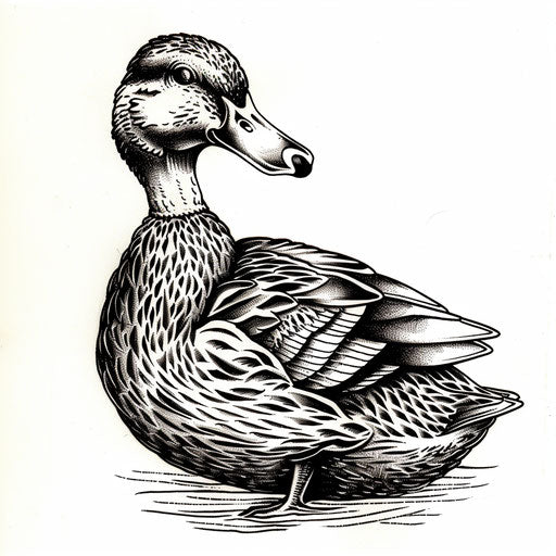 Vintage woodcut style duck tattoo design
