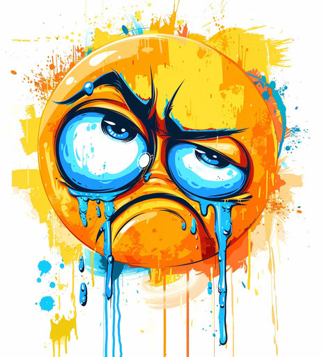 Crying emoticon in poignant, stonepunk style
