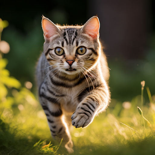 An American shorthair cat running