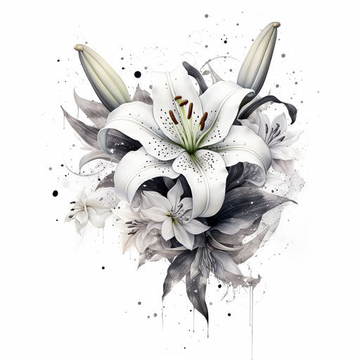 Star Lily Tattoo Artwork, Ambient Style, Detailed Botanical Illustration