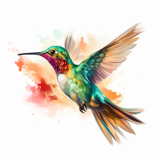 Oil painting style hummingbird clipart on white background
