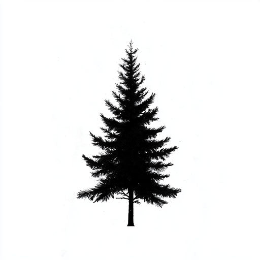 Minimalist pine tree silhouette tattoo sketch on white