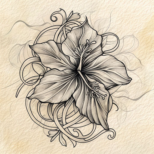 Celtic-inspired hibiscus tattoo design with intricate line work
