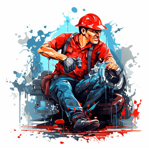 Plumber clipart in the style of Impressionistic Art, on white background