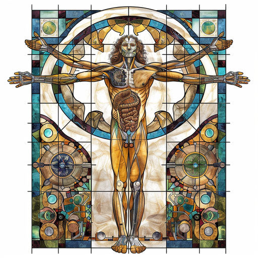 Vitruvian Man with overlaid human body systems
