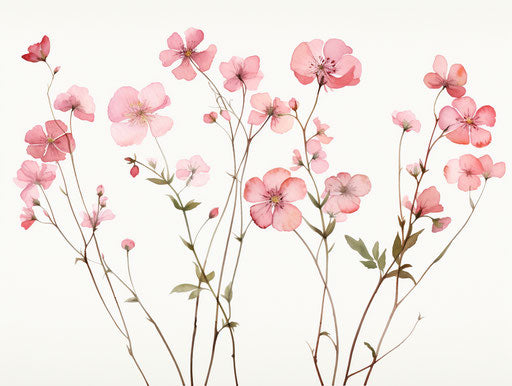 Watercolor illustration of flowery pink stems