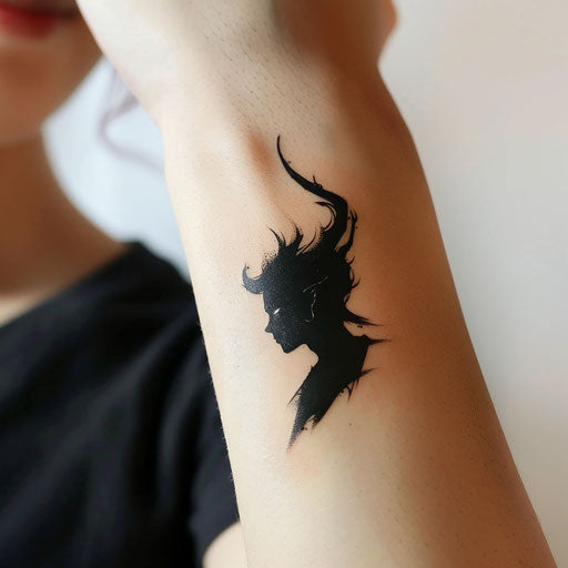 Minimalistic Hades silhouette tattoo on white background