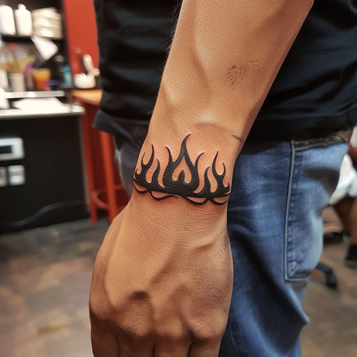 Men's wrist tattoos with tribal flames