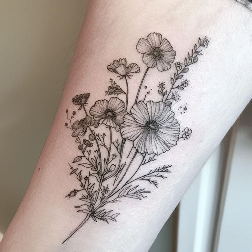 Wildflower tattoos in a Japanese art style