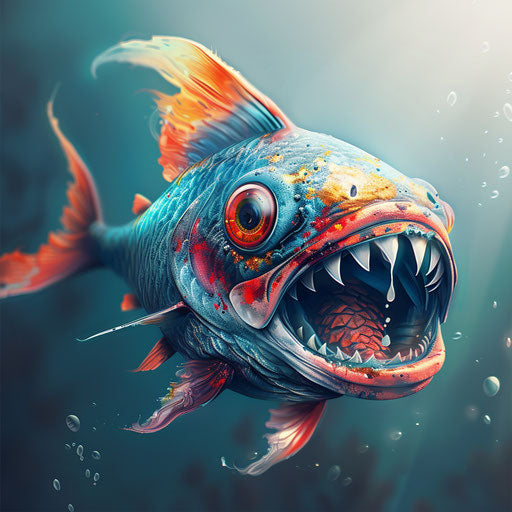 Piranha fish with playful and whimsical elements