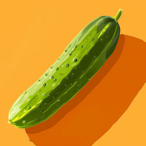 Realistic cucumber clipart on flat sunset orange background