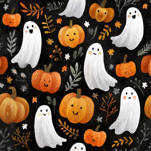 Playful Halloween Festivity with Ghosts and Pumpkins