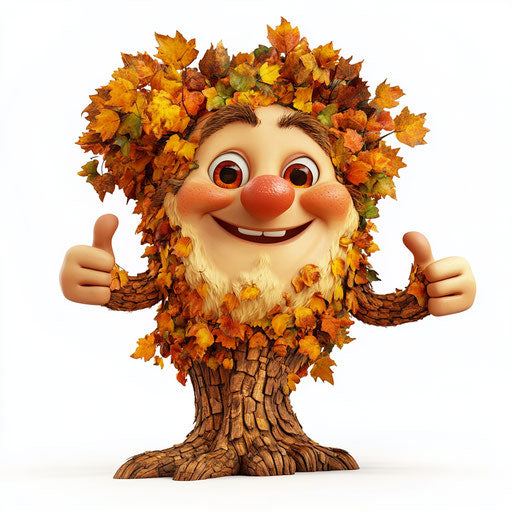 Humorous caricature of a fall tree with human characteristics