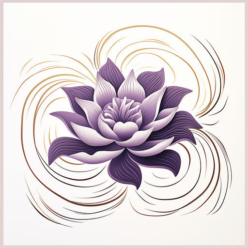 The purple lotus flower, and the swirl poster, in the style of minimalistic drawings, poster, religious