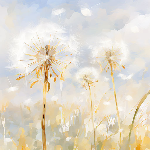 Dandelion clipart in the style of Impressionistic Art, on a white background