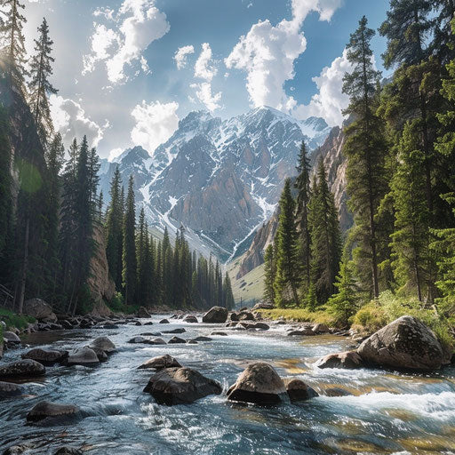 Mountain river in Kyrgyzhistan, enchanting landscape