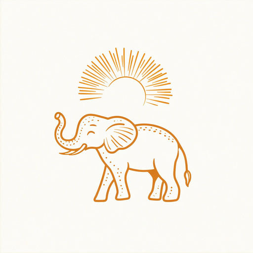 Minimalist elephant tattoo with sun on white background
