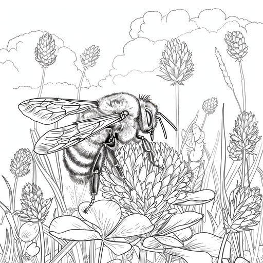 A bee resting on a clover in a meadow