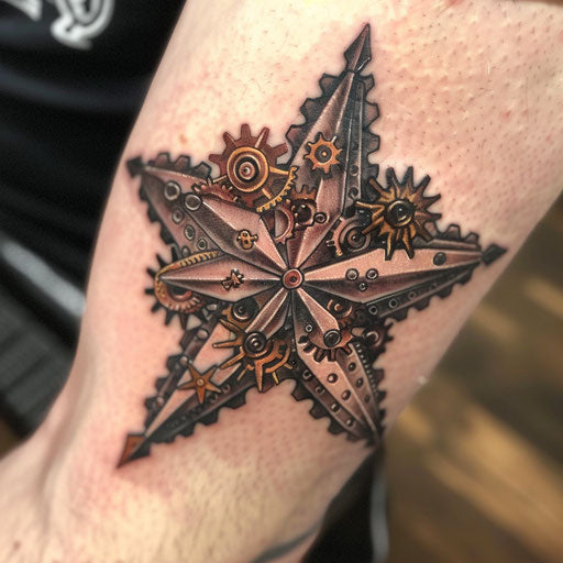 Steampunk-inspired nautical star tattoo