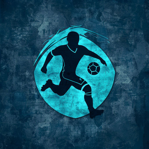 Football logo design in navy and cyan with textured background
